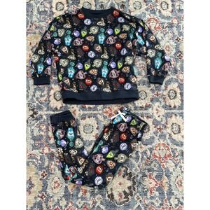 Little Bird Bamboo Pajama Set Kids 9/10 Black Potion Bottle Print EUC